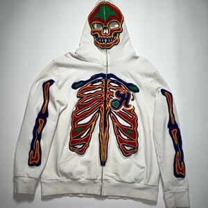 White Skeleton Appliqué Zip Hoodie - Men (instabrand custom)